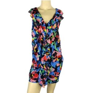 H&M Multicolor Floral Ruffle Ruched Sleeveless Shift Dress Womens size 4